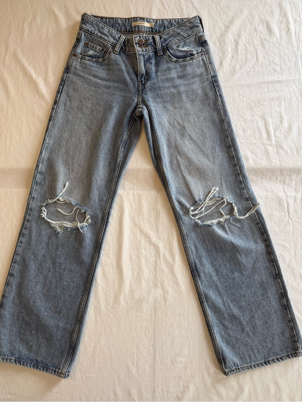 Vintage Levi Superlow Light Wash Distressed Straight Leg Denim w/Double-Button